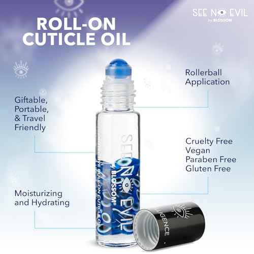 Blossom Cuticle Oil, See No Evil Scented Roll on Cuticle Oil for Nails, Rollerball Application for Nail Support, Cruelty Free, 0.19oz, Intelligence Jasmine