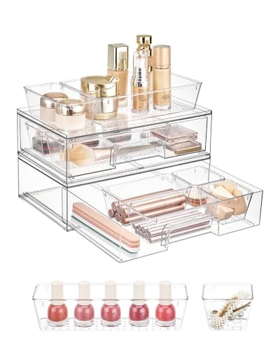 Vtopmart 12-Pack Clear Makeup Organizer Set with Stackable Drawers