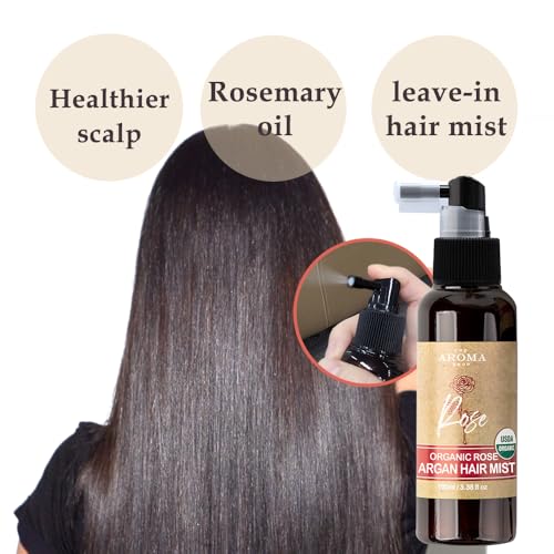 Organic Rosemary Argan Hair Mist - Hydrating Leave-In Spray for Dry, Damaged Hair | 3.38 fl oz