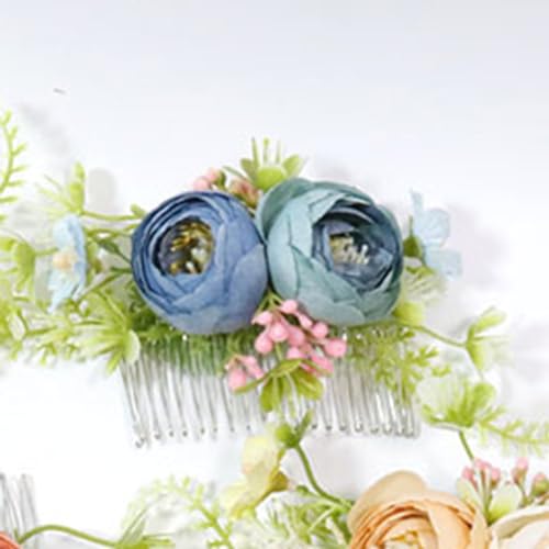 MAFELOE Artificial Flower Bridal Hair Comb, Wedding Hair Side Comb, Hair Accessories for Women and Girls-Blue