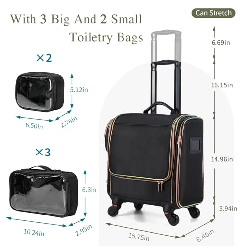 Rolling Makeup Train Case with 5 Bags & Wheels | Professional