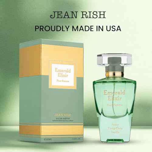 Jean Rish Emerald Elixir, Eau De Parfum for Women (3.4 Fl Oz / 100ml) with Peony, Ylang Ylang, Vanilla - Long Lasting and Luxury Fragrance, Made in USA