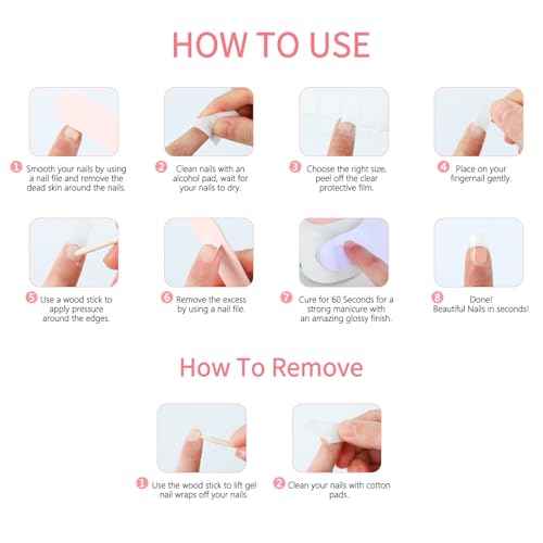 Semi Cured Gel Nail Strips - White French Tip, Clear Base with Silver Glitter Line, 20 Pcs DIY Gel Nail Wraps, Beginner-Friendly, Salon-Quality, UV Light Required