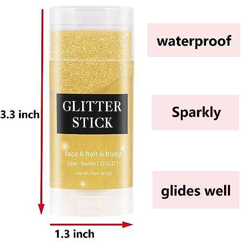 MEICOLY Gold Face Body Glitter Stick,Music Festival Accessories Outfits for Women,Hair Glitter Makeup,Mermaid Chunky Glitter Face Paint,Waterproof Sparkle Face Glitter for Country Concert