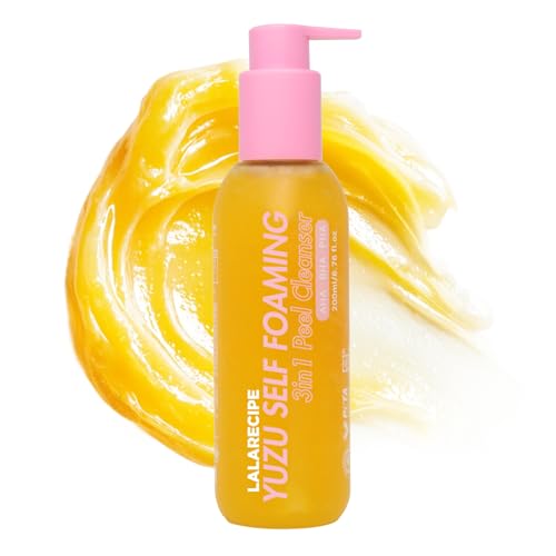 LALARECIPE Yuzu Self-Foaming 3-in-1 Facial Cleanser ? Korean Daily Face Wash with AHA BHA PHA for Gentle Exfoliation and Pore Care ? Hydrating Cleanser for Dry and Sensitive Skin (200ml/ 6.6 fl oz)