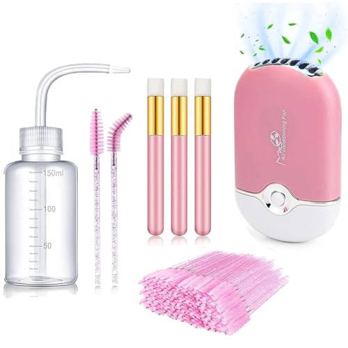 Lash Cleaning Kit - Electric Eyelash Fan Dryer & Extension Cleaning Brush - Pink Mini Fan for Eyelashes - Complete Lash Care & Extension Supplies