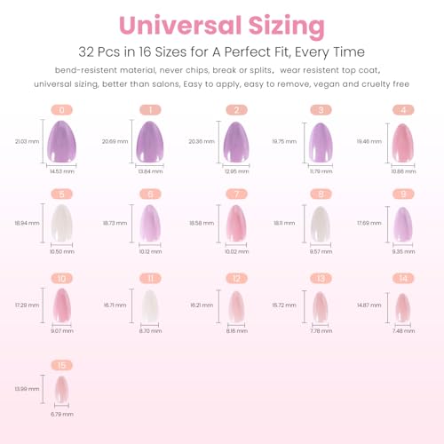 Nail Reformation Pastel Party Short Almond Press-On Nails 16 Sizes 32Pcs