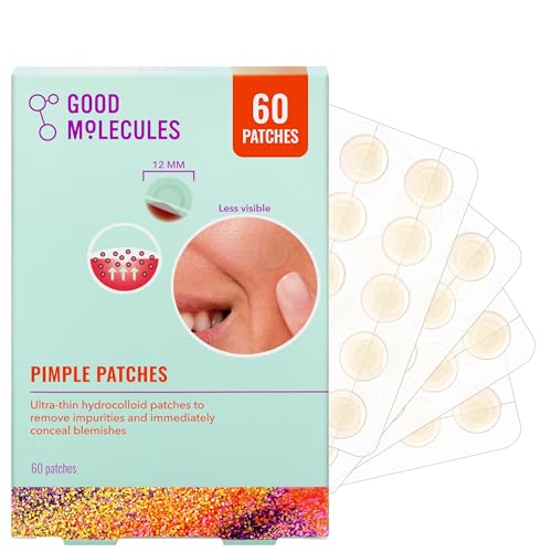 Good Molecules Pimple Patches for Face, 60 Pack ? Ultra-Thin Hydrocolloid Acne & Zit Patches, Invisible Under Makeup, Clinically Tested Acne Spot Treatment