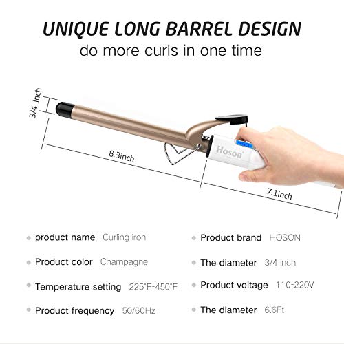 3/4 Inch Curling Iron - Ceramic Tourmaline Wand, Fast Heat