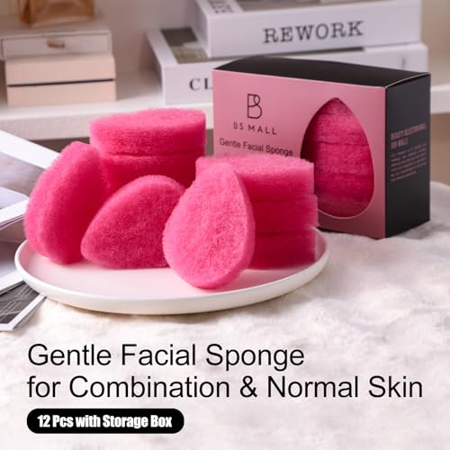 BS-MALL Facial Sponge 12 Pcs ? Exfoliating Face Scrubber for Deep Cleansing, Removes Blackheads, Reusable Design, Perfect for Skin Care Routine (Hot Pink-Soft Texture)