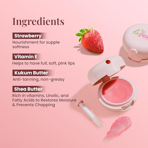 La Pink Strawberry Natural Tinted Lip Balm with Shea & Kokum Butter | Nourished & Soft Lips | 100% Microplastic Free Formulation | 15 gms
