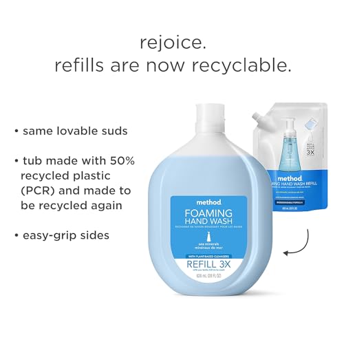Method Foaming Hand Soap Sea Minerals Recyclable Bottle Biodegradable Formula, 28 fl oz (Pack of 4) + 28 oz (Pack of 1)