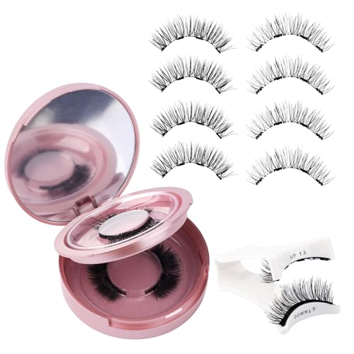 FADVAN Magnetic Eyelashes with Applicator, 2 Pairs Reusable Magnetic Lashes Natural Look, No Glue or Liner Needed False Eyelashes, Wispy Strip Lashes Clear Band Magnetic Lashes Kit (KS1+KS2)