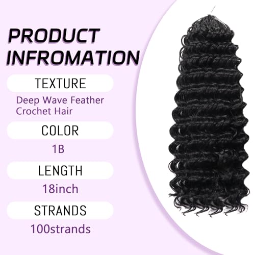 Kenkenten 18 Inch 100 Strands Human Hair Crochet Extensions Deep Wave 1B#