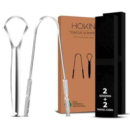HOKIN Tongue Scraper for Adults with Travel Cases (2Pcs U & Spoon Combo Pack) - 100% Metal Tongue Cleaners, Tough Scrapers for Oral Hygiene