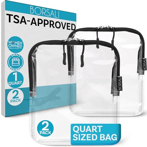BORSALI TSA Approved Clear Quart Toiletry Bag, 2 Pack