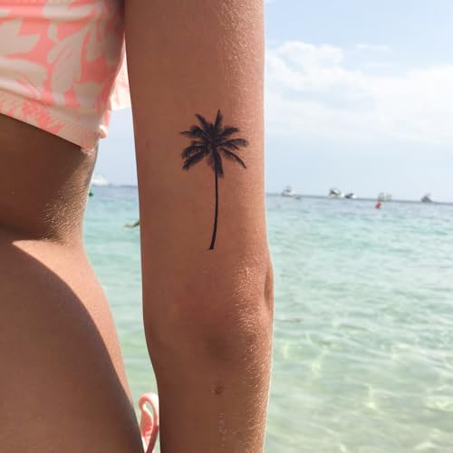 Tropical Palm Tree Semi Permanent Tattoos, Long Lasting 2 Weeks Realistic Minimalist 2 Sheets Temporary Tattoo for Men Women, Waterproof Fake Tattoo for Arm Hand Back, Non-Reflective