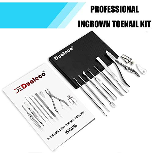 Ingrown Toenail Tool Kit (9PCS), Professional Toe Nail Clipper Set for Ingrown & Thick Nail, Stainless Steel Ingrown Toenail Kit, Surgery Grade Manicure Pedicure Tool by Dualeco