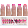 SXC French Tip Press On Nails 150 Pieces - Model 5PINK113-XS Square, Ultra Fit, No File Needed, DIY Nail Art