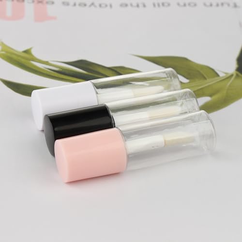 COSIDEA 50pcs 3ml mini lip gloss tubes Bulk Sample size Round White lipgloss cotainer pack bottles for lip tin oil refill