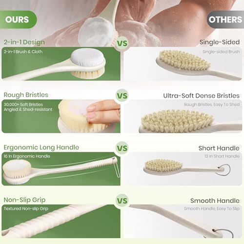 CYMPHW Light Yellow Back Scrubber for Shower with Long Handle & Dual-Sided Brush