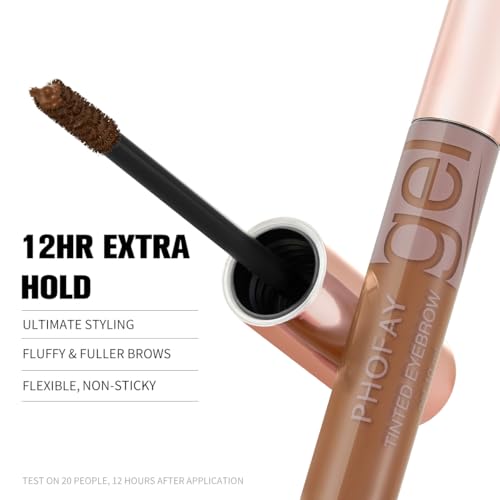 PHOFAY Colored Eyebrow Gel 10ml / 0.34 fl oz ? Spiral Brush for Smooth Use, 2-in-1 Brow Styling Gel & Mascara, Soft Brown Tone, Smudge-Resistant & Long-Wearing (02#)