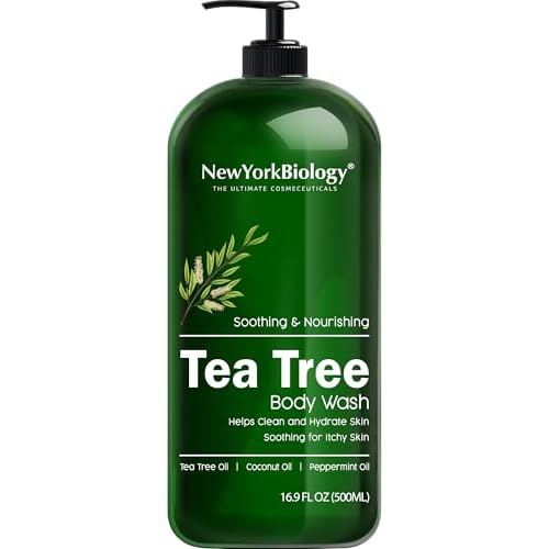 New York Biology Tea Tree Body Wash for Men and Women - Moisturizing Body Wash Helps Soothe the Skin - Refreshing and Hydrating Cleanser for Body and Feet - 16.9 Fl Oz