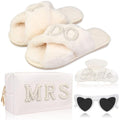 Bride To Be Gift Set Bridal Shower Gifts for Bride Sunglasses MRS Makeup Bag I Do Bride Slippers Bride Hair Clip, Bridal Engagement Gifts Bachelorette Party Wedding Gift for Bride Women