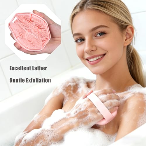 2-Pack Silicone Body Scrubber with Non-Slip Handle