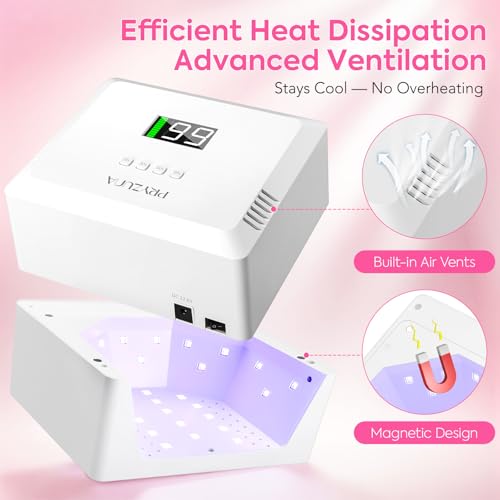 Cordless UV LED Nail Lamp, 72W UV Light for Gel Nails with Metal Base, Fast Curing Professional Nail Lamps for Gel Polish with 4 Timers & Auto Sensor, Rechargeable Nail Dryer for Salon & Home (White)