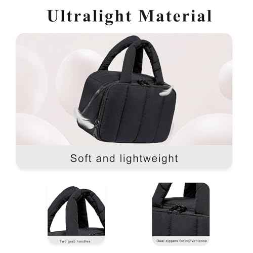 CAMTOP Travel Toiletry Bag for Women Travel Toiletry Organizer Lightweight Large Wide-open Makeup Bag Large Capacity Qulited Cosmetic Bag Puffy for Essentials Organizer (Black)