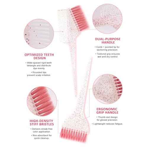 19PCS Hair Bleach Dye Kit with Hair Dye Brush and Bowl Whisk Hair Clips Protective Gear Set, Ideal for Hair Bleaching Coloring Highlighting, Essential Salon Supplies for Home Use (Pink)