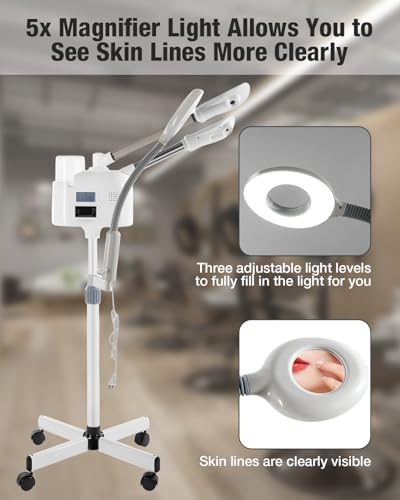 Professional Facial Steamer with 5x LED Magnifying Lamp & Cold Hot Nozzle