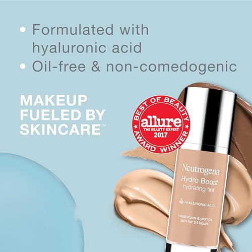 Neutrogena Hydro Boost Hydrating Tint Foundation Makeup for Dry Skin, with Hyaluronic Acid, Lightweight Oil-Free Water Gel, Non-Comedogenic, 105 Caramel Color 1.0 fl. oz