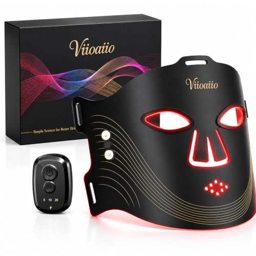 Viioaiio Black Wireless LED Light Therapy Face Mask with 4 Modes, 336 LEDs, 850nm NIR & Red Light, Rechargeable 2000mAh, for Home & Travel