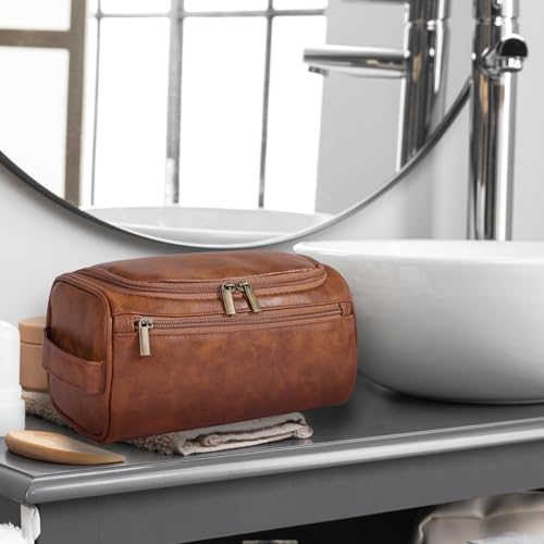 Travel Toiletry Bag for Men & Women, PU Leather Dopp Kit