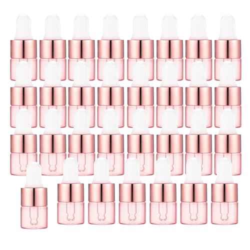 Sample Dropper Bottles, Mini Dropper Bottles with 2 Pcs Plastic Droppers for Traveling Essential Oils DIY Cosmetic Liquid Sample Perfume (Rose Pink, 1ML)