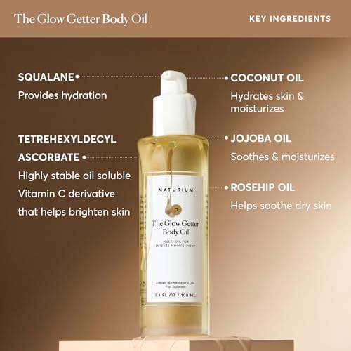 Naturium The Glow Getter Body Oil with Squalane & Rosehip, 3.4 fl oz