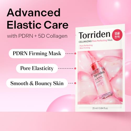 Torriden CELLMAZING Pore Perfecting Mask (10 Sheets) | Elasticity-Boosting Mask for Pores | 5D Collagen Complex, Peptide | Korean Face Mask