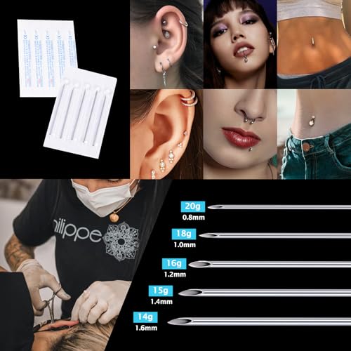 20G Body Piercing Needles - Sterile Disposable Stainless Steel 10pcs - Ear, Nose, Navel, Lip