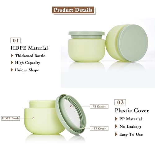 Qeuly 8.8 Oz Plastic Jars with Lids - 2 Pack Leak-Proof Containers for Cosmetics