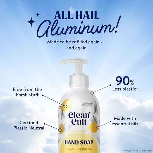 Cleancult - Lemon Verbena - Moisturizing Liquid Hand Soap - Refillable Aluminum Bottle - Made with Aloe Vera - Nourishes & Moisturizes Dry & Sensitive Skin - 12 oz - 3 Pack