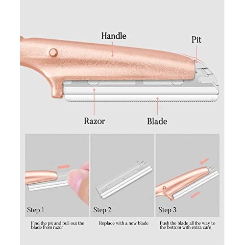 ennva Eyebrow Razor for Women-Eyebrow Trimmer Dermaplaning Tool-Ergonomic Eyebrow Shaper & Facial Razor for Peach Fuzz-Exfoliating Face Razor for Eyebrows-Eye Brow Shaver Razors w/7 Blades- Rose Gold
