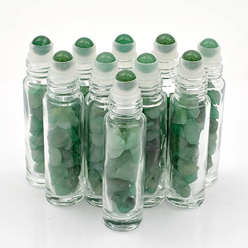 fengshuisale Essential Oil Roller Bottle 10ml w EVA Carrying Travel Case£¨Clear Glass Bottle with silver Cap¡¢10pack¡¢Gemstone Roller Balls¡¢Crystal Chips Inside¡¢Opener Gemstone Roller Ball Bottles