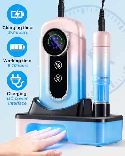 MOSKANY Professional Cordless Nail Drill Kit 45000RPM with UV Lamp & LCD