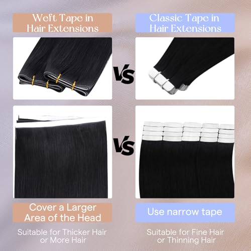 Full Shine Genius Weft Tape in Hair Extensions Jet Black 18 Inch