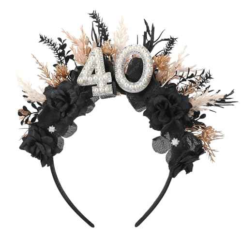Black 40th Birthday Headband - 40th Birthday Crown for Her Gifts Ideas for Women Friends 40 Years Old Party Accessories