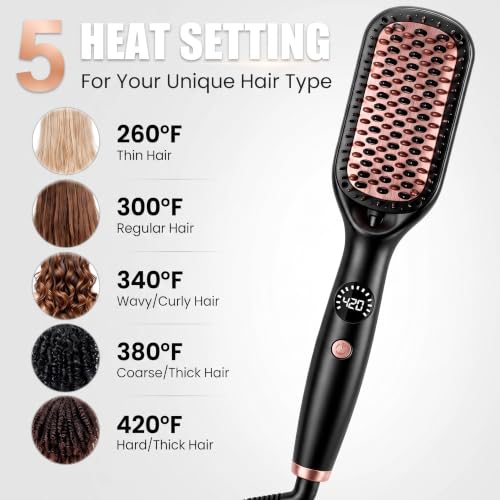 OHUP 2-in-1 Ionic Hair Straightener Brush & Hot Comb - Fast Heating, Adjustable Temperature, Tangle-Free Design