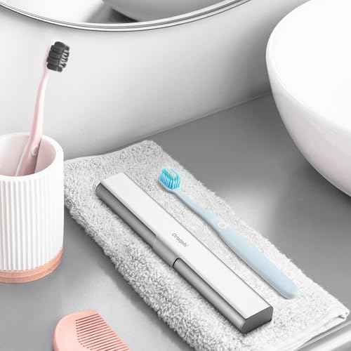 Aluminum Toothbrush Travel Case with 2 Soft Bristle Toothbrushes, Portable Complete Toothbrush Travel Kit, Toothbrush Holder for Bathroom, Camping, Business Trip