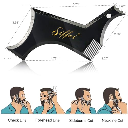 Men's Beard Shaping Styling Tool with Handmade Pocket Size Wooden Comb in PU Cover, 2026 Version Precision Edging for Jaw, Cheek & Neck Lines, Works with All Beard Razors & Trimmers